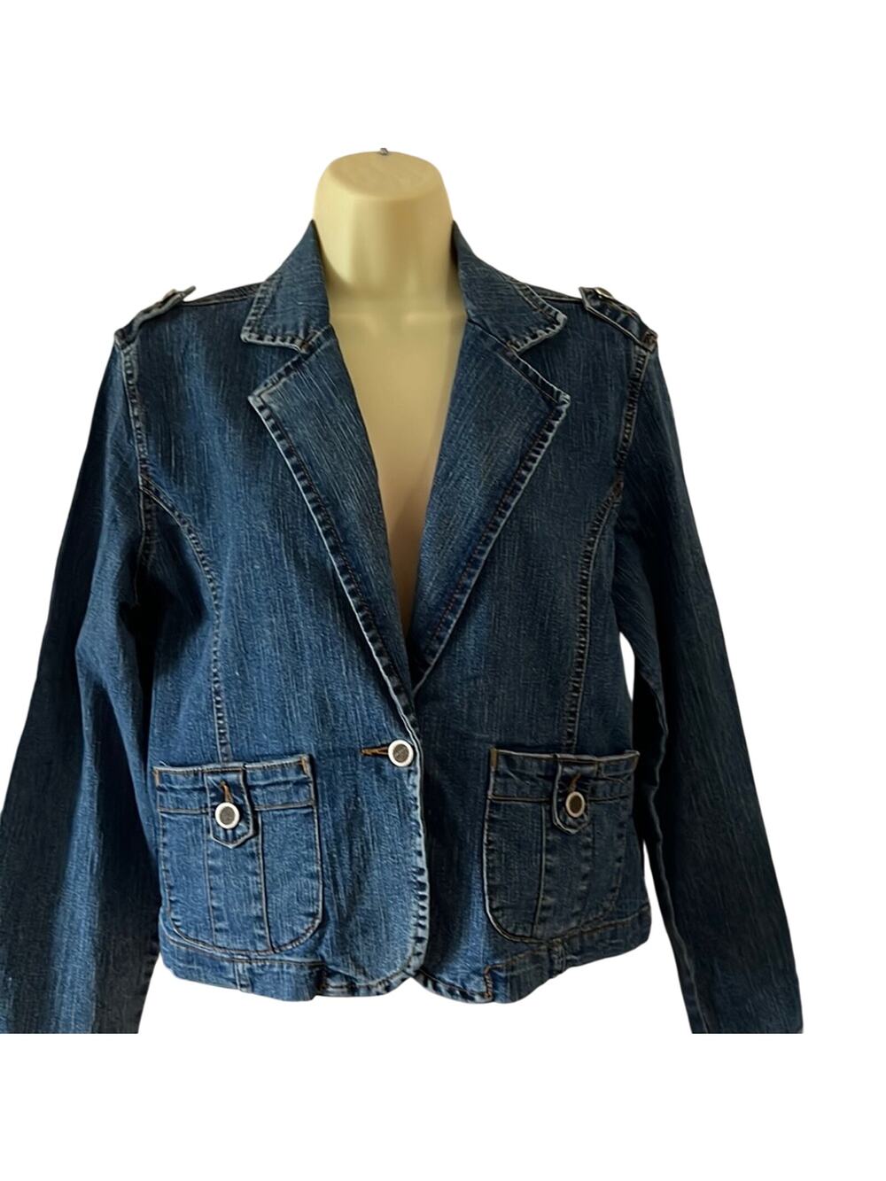 Milana Blue Denim Blazer Jacket Woman Size Medium Jean Pockets Casual